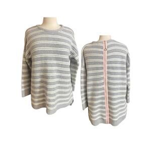 Soft Surroundings Veronica striped sweater with pink accent zipper large